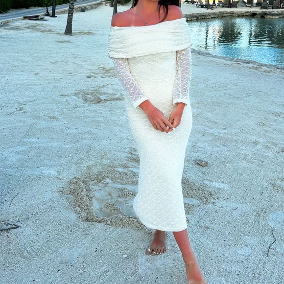 Dresses & Skirts - Off-Shoulder White Sequin Evening Dress
